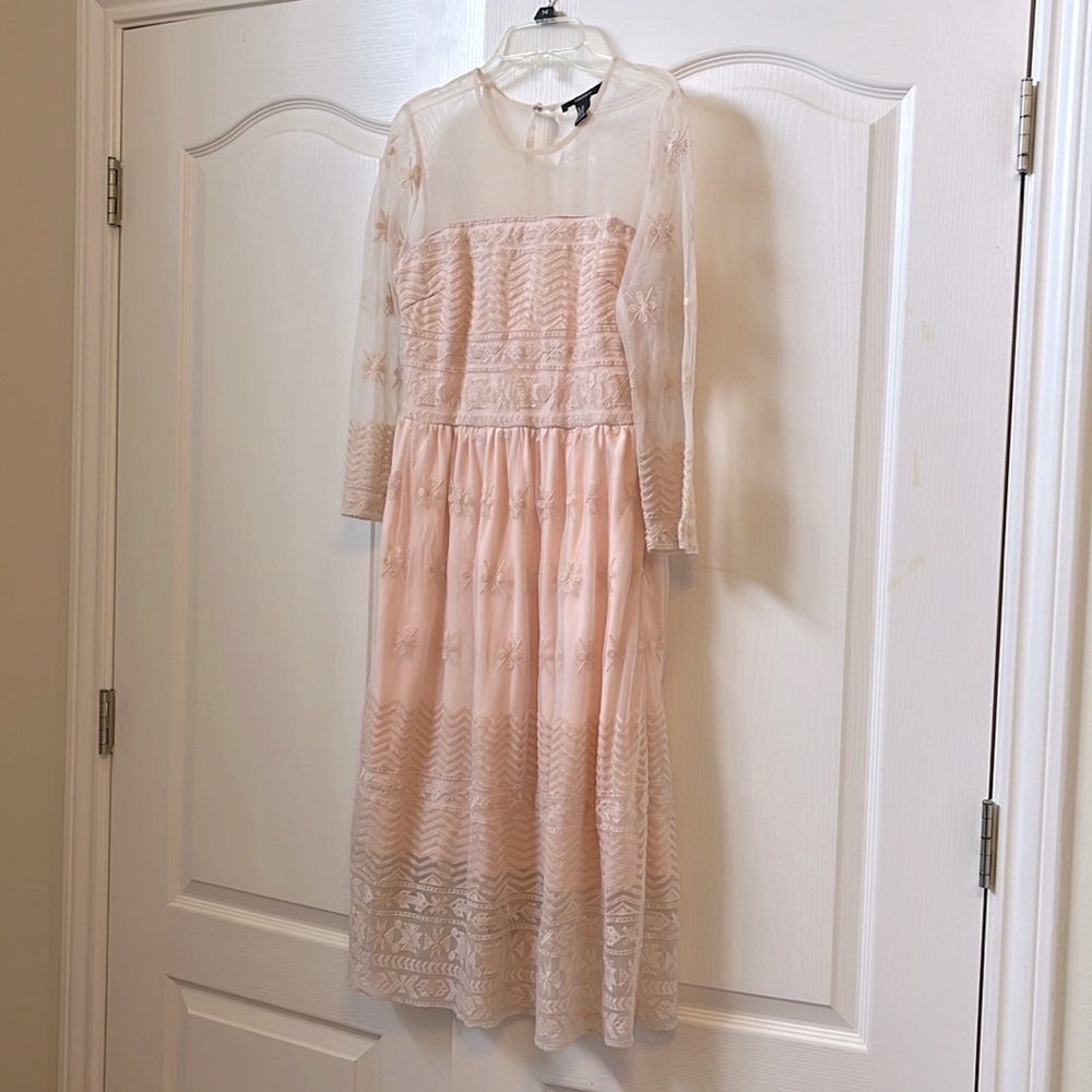 Sheer lace embroidered dusty rose fairy midi dress